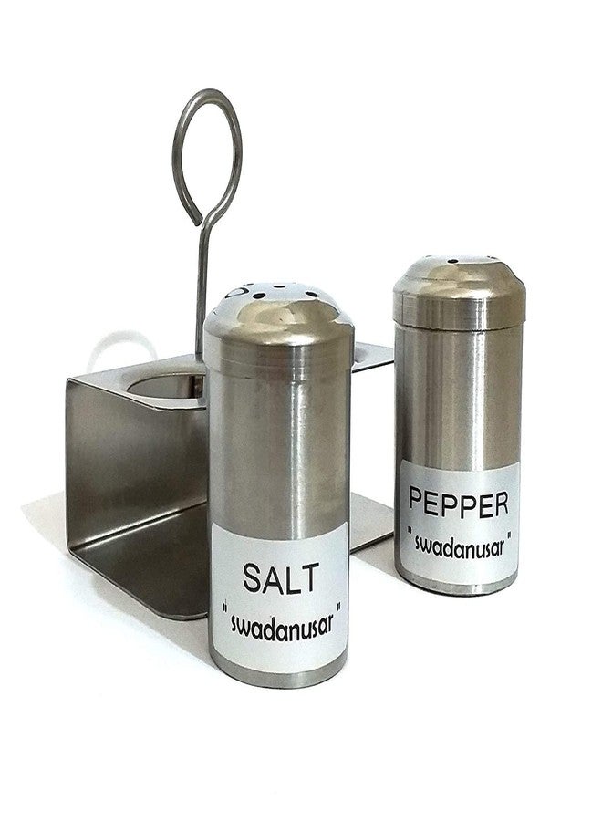NOHUNT Stainless Steel Salt & Pepper Shakers/Masala Dabbi with Stand/Salt and Pepper Set for Dining Table Teel Dispenser with Stand - Image 4