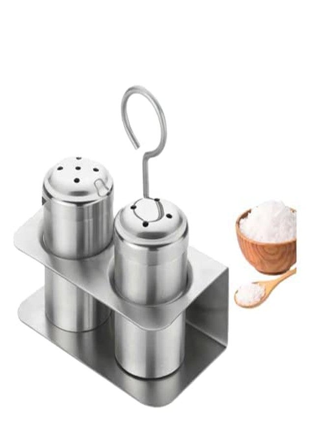 NOHUNT Stainless Steel Salt & Pepper Shakers/Masala Dabbi with Stand/Salt and Pepper Set for Dining Table Teel Dispenser with Stand - Image 1