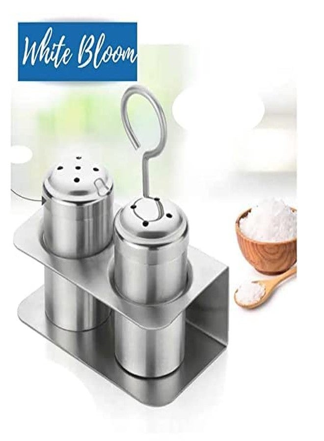 NOHUNT Stainless Steel Salt & Pepper Shakers/Masala Dabbi with Stand/Salt and Pepper Set for Dining Table Teel Dispenser with Stand - Image 2