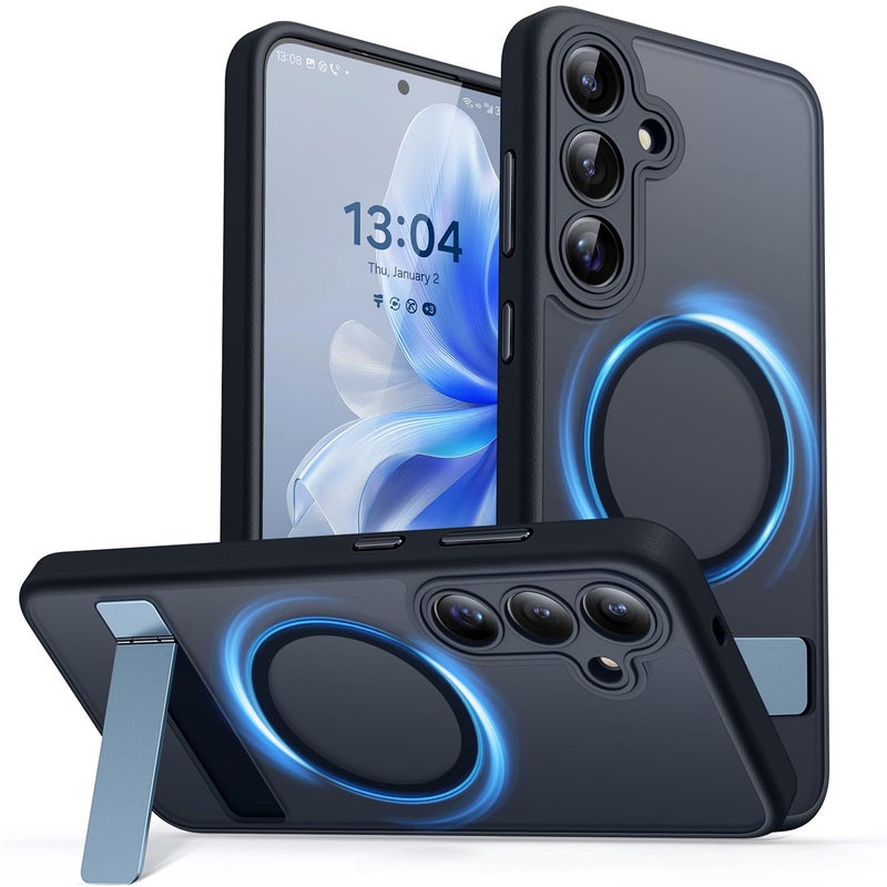 CANSHN Strong Magnetic Seamless Stand Designed for Samsung Galaxy S25 Plus Case 2025 Adjustable Kickstand Compatible with Magsafe Translucent Matte Back Black - Image 2