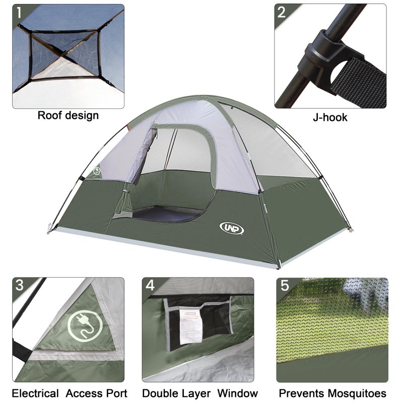 Unp Camping Tent 2 Person, Waterproof Windproof Tent with Rainfly Easy Set up-Portable Dome Tents for Camping (Light Green) - Image 5