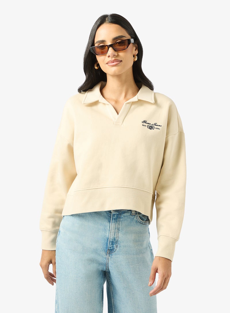 GUESS Notched Collar Crop Sweaatshirt - Image 1