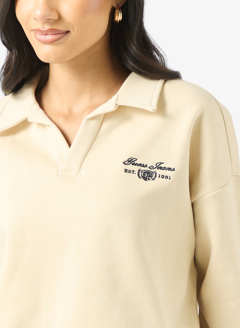 GUESS Notched Collar Crop Sweaatshirt - Image 3