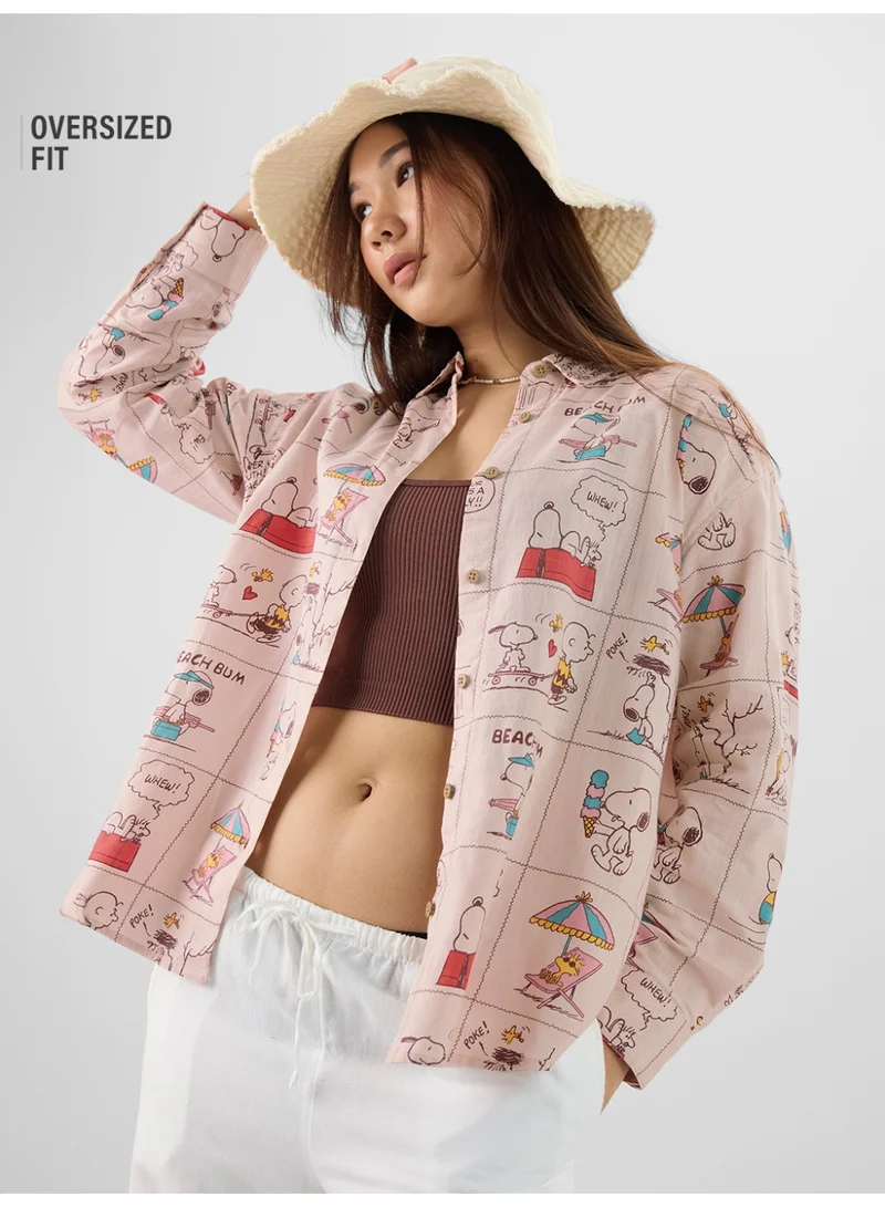 The Souled Store The Souled Store Women Peanuts Light Pink Graphic Printed Oversized Shirts