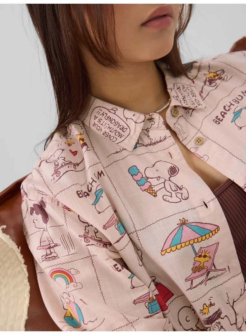 The Souled Store The Souled Store Women Peanuts Light Pink Graphic Printed Oversized Shirts