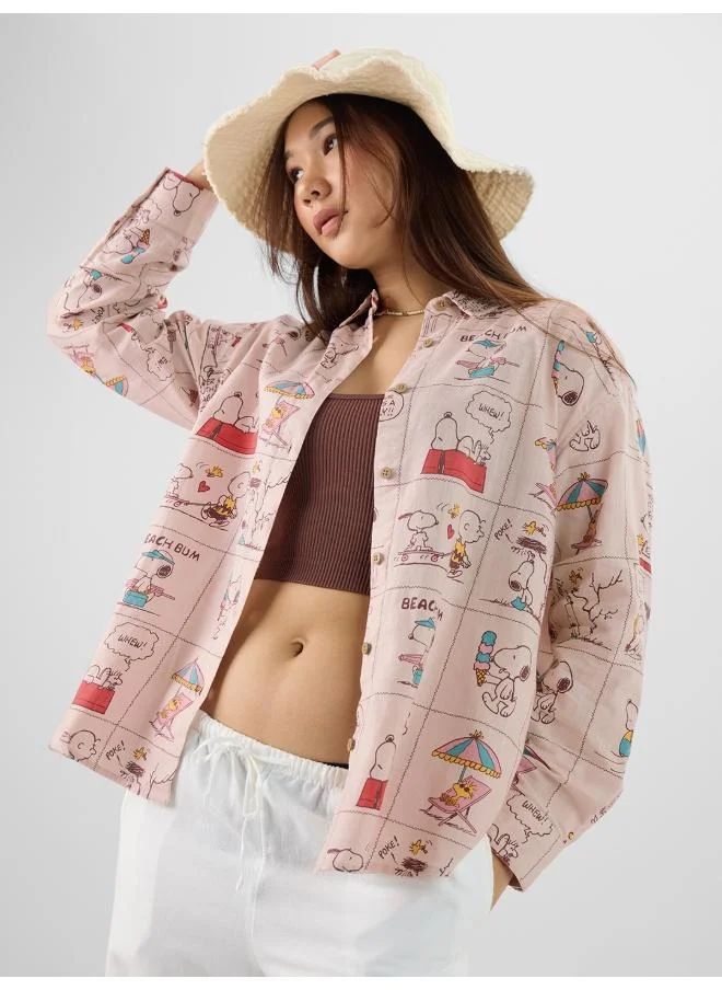 The Souled Store The Souled Store Women Peanuts Light Pink Graphic Printed Oversized Shirts