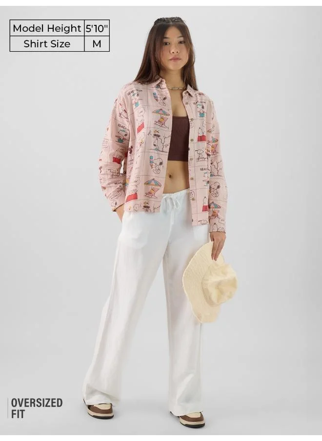 The Souled Store The Souled Store Women Peanuts Light Pink Graphic Printed Oversized Shirts