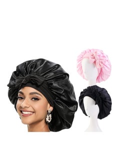 ECVV 2PCS Satin Bonnet Silk Bonnet for Sleeping, Women Satin Hair Bonnet Hair Sleep Caps with Elastic Tie Band Natural Curly Hair, Pink and Black - pzsku/ZD64EEF82CCE32D71D932Z/45/_/1721134069/21051857-40ea-4f73-8048-4dad5c67cc6c