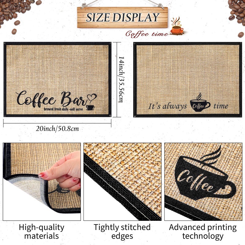 Cunhill 2 Pieces Coffee Bar Mat,Coffee Bar Accessories 20 x 14 Inch Coffee Bar Decoration Coffee Placemats for Coffee Machine, Coffee Bar, Countertops,Coffee Station Accessories(Coffee Time) - Image 5