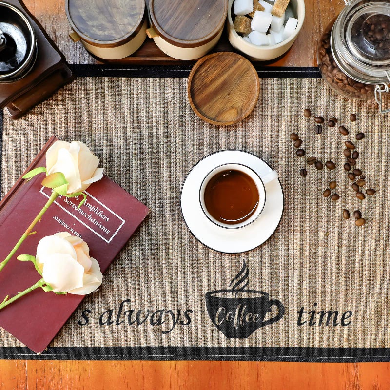 Cunhill 2 Pieces Coffee Bar Mat,Coffee Bar Accessories 20 x 14 Inch Coffee Bar Decoration Coffee Placemats for Coffee Machine, Coffee Bar, Countertops,Coffee Station Accessories(Coffee Time) - Image 4
