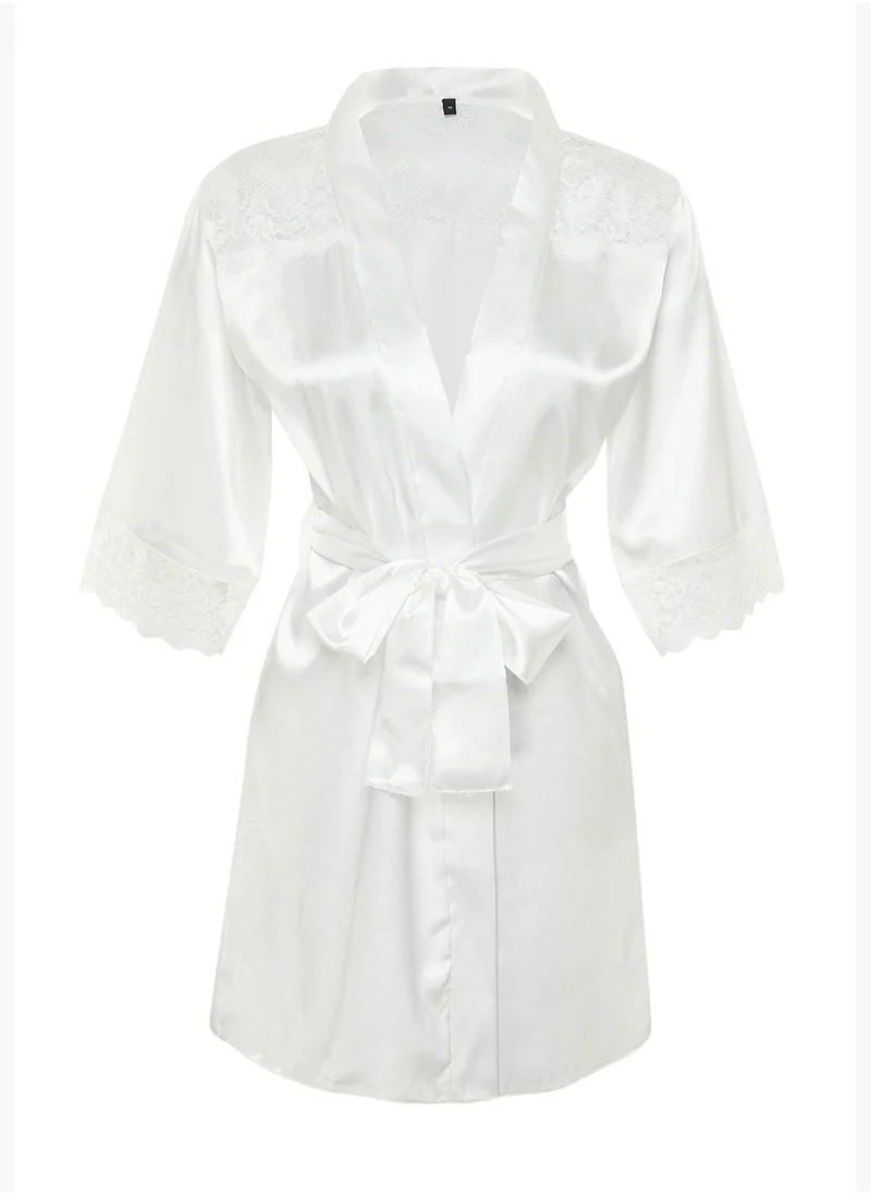 trendyol Ecru Lace Detailed Satin Dressing Gown THMSS21SB0001