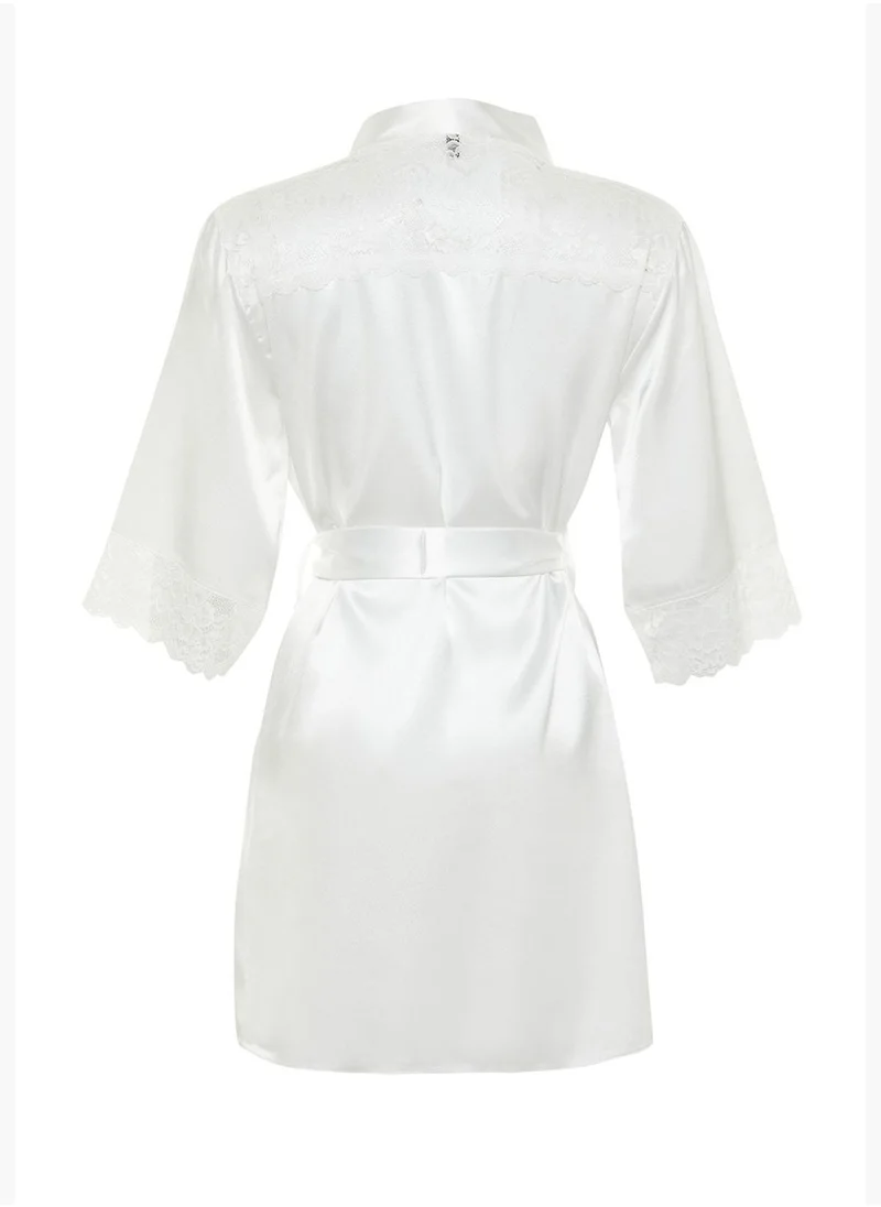 trendyol Ecru Lace Detailed Satin Dressing Gown THMSS21SB0001