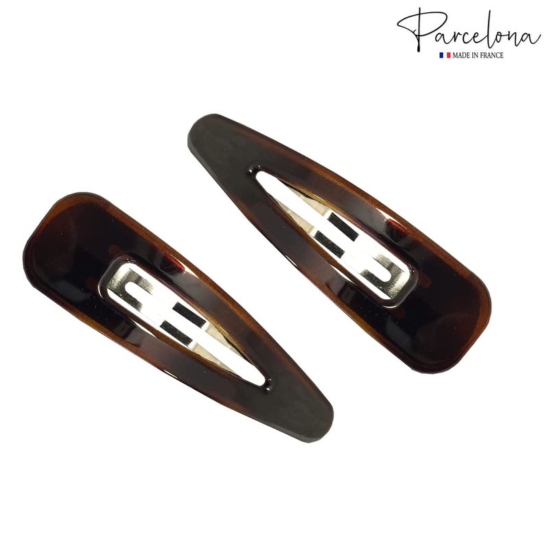 Parcelona French Clic Clac 3 1/4" Tortoise Shell Brown Celluloid No Slip Grip Snap Hair Clips for Women - Image 5