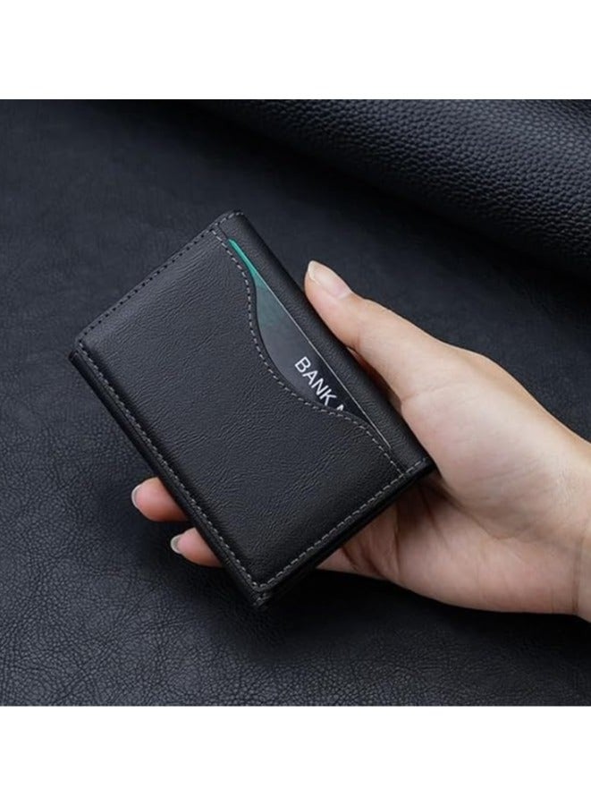 Wallet for Men and Women | Slim Bifold Credit Card Holder Wallet | Men's Business Card Case | Genuine Leather Front Pocket wallet with (Black)  - Image 2