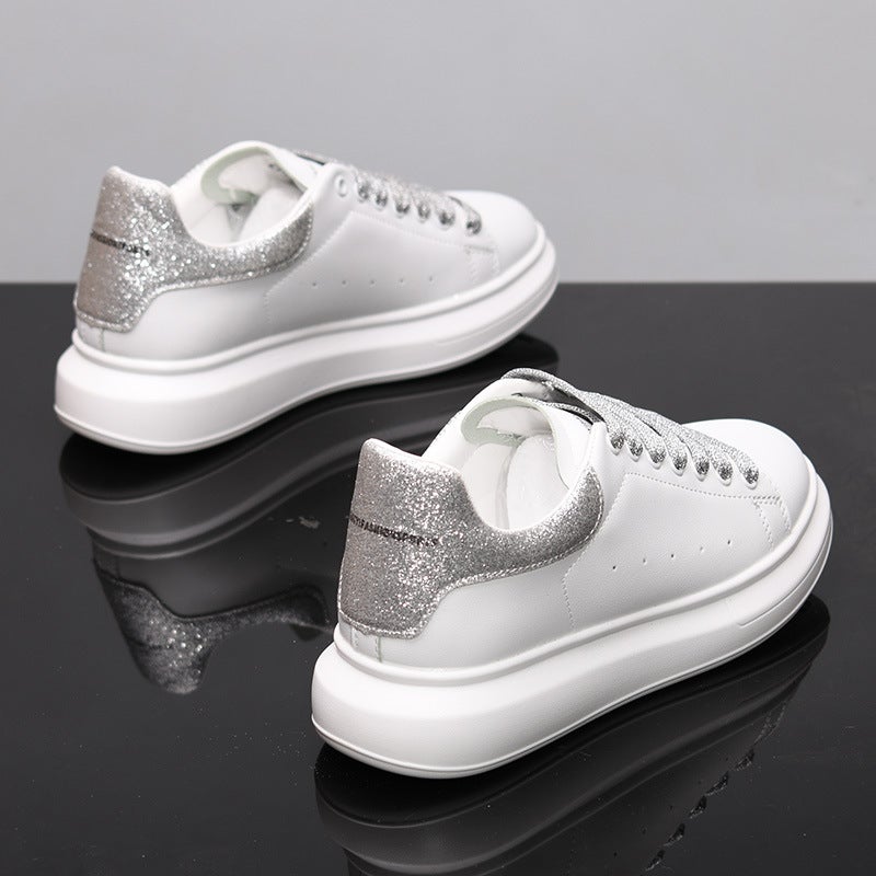 Men'S Shoes Spring Genuine Leather White Shoes Korean Style All-Match Korean Style Thick-Soled Heightened Casual Shoes Couple Skate Shoes Ky912 - Image 1
