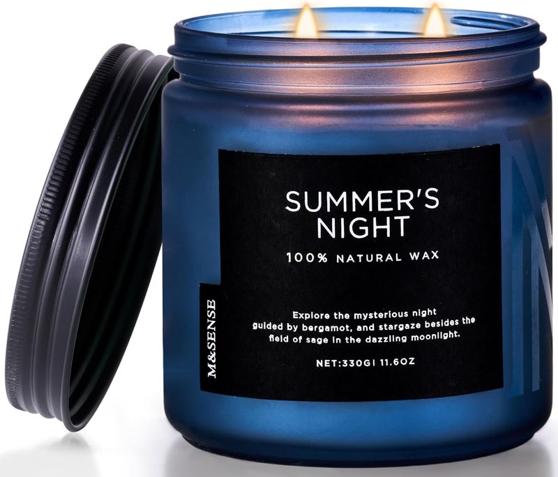 M&SENSE Summer's Night Scented Candle, 11.6oz Natural Soy Jar Candle for Home, Medium 2 Wick Candle Gifts for Men, Up to 70 Hours Burn time, Manly Candles for Bedroom - Image 1