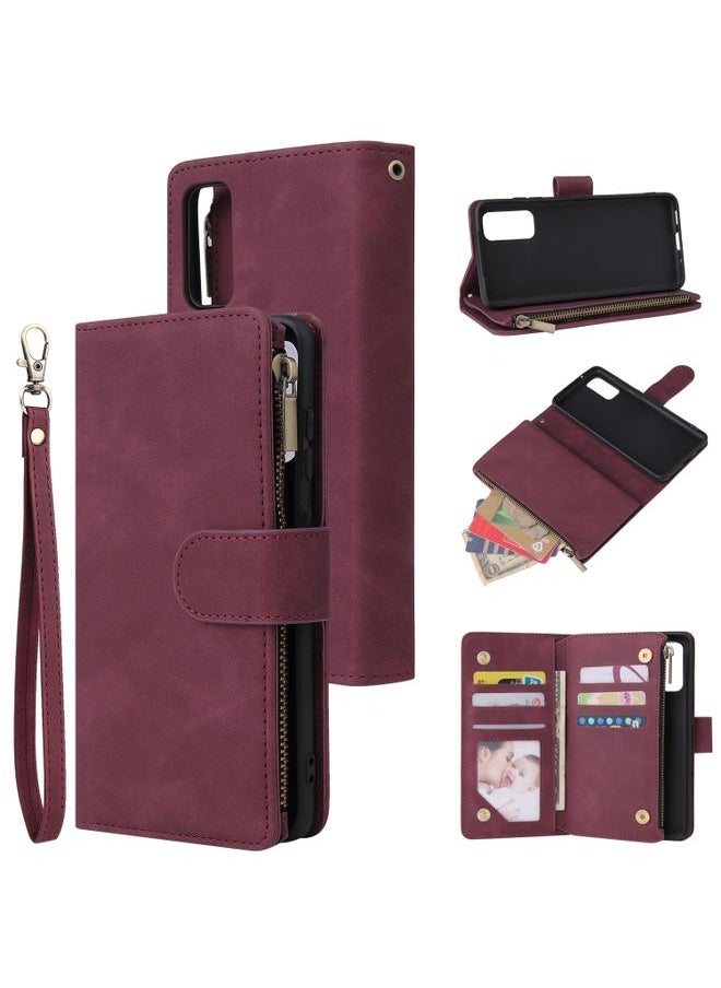 Generic Case Cover For Galaxy S20 Multifunctional Horizontal Flip Leather Case, with Card Slot & Holder & Zipper Wallet & Photo Frame Red Wine 
