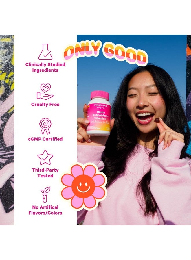 Pink Stork فيتامينات متعددة للشباب من بينك ستورك - البيوتين، مضادات الأكسدة، فيتامين E - فيتامينات + مغذيات مدروسة سريرياً للشباب - شعر جميل، بشرة متألقة، أظافر قوية، + دعم المناعة - 60 حبة جيلاتينية بنكهة التوت - Image 3