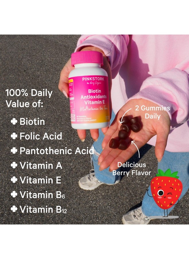 Pink Stork فيتامينات متعددة للشباب من بينك ستورك - البيوتين، مضادات الأكسدة، فيتامين E - فيتامينات + مغذيات مدروسة سريرياً للشباب - شعر جميل، بشرة متألقة، أظافر قوية، + دعم المناعة - 60 حبة جيلاتينية بنكهة التوت - Image 5