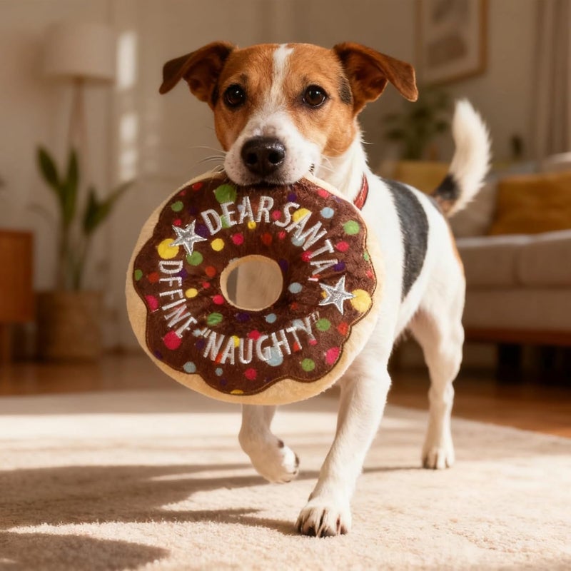 Soft Dog Squeaky Toy Donut, Pet Interactive Toy for Christmas, Plush Puppy Toy for Teething - Image 4