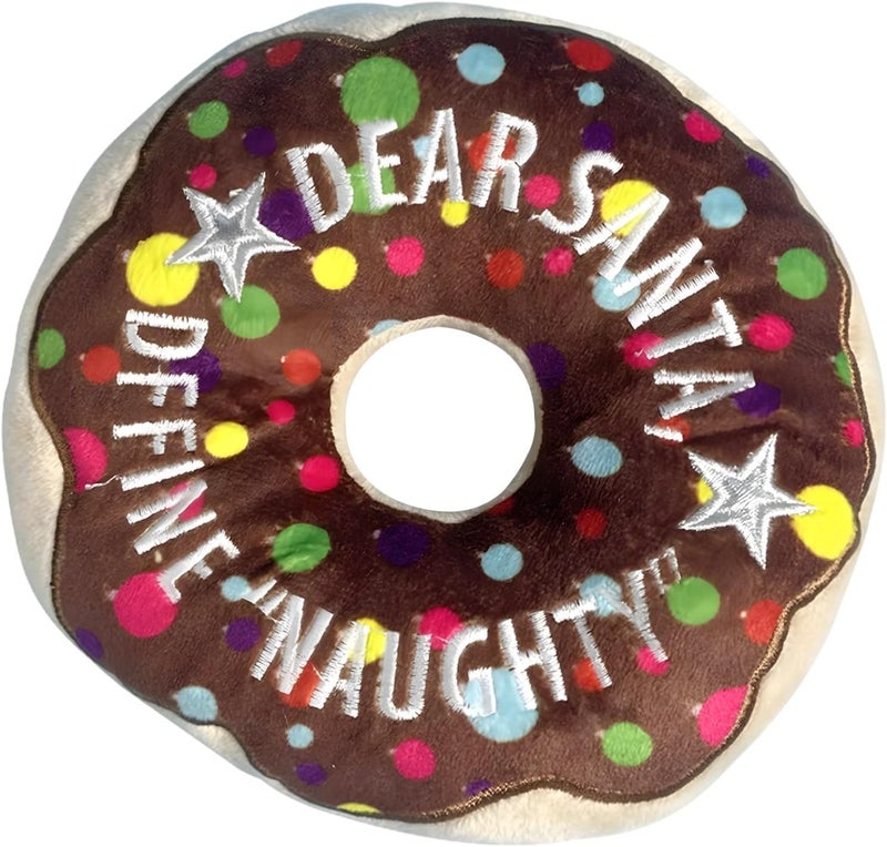 Soft Dog Squeaky Toy Donut, Pet Interactive Toy for Christmas, Plush Puppy Toy for Teething - Image 1