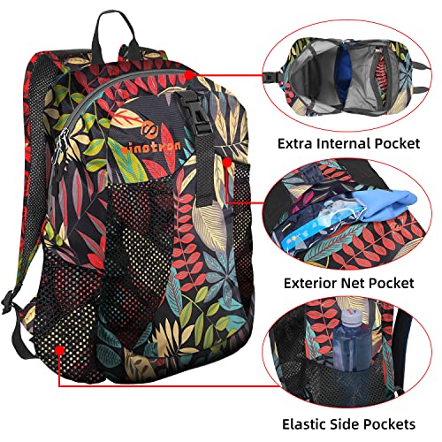 sinotron 22L Lightweight Packable Hiking Backpack, Small Hiking Backpack Day Pack for Women Men Travel Camping Vacation, Red Leaf - Image 3