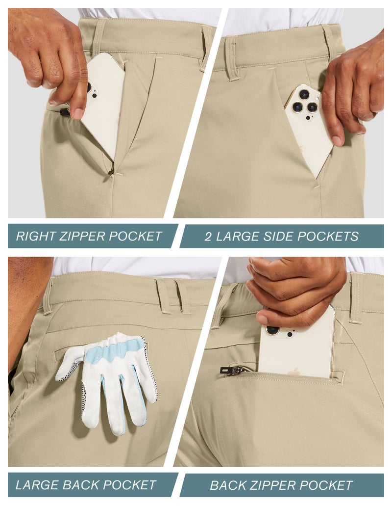 PULI Mens Golf Shorts 7 inch Inseam Chino Hybrid Dress Shorts Beach Classic Lightweight Hiking Quick Dry with Zipper Pockets Khaki 34 - Image 4