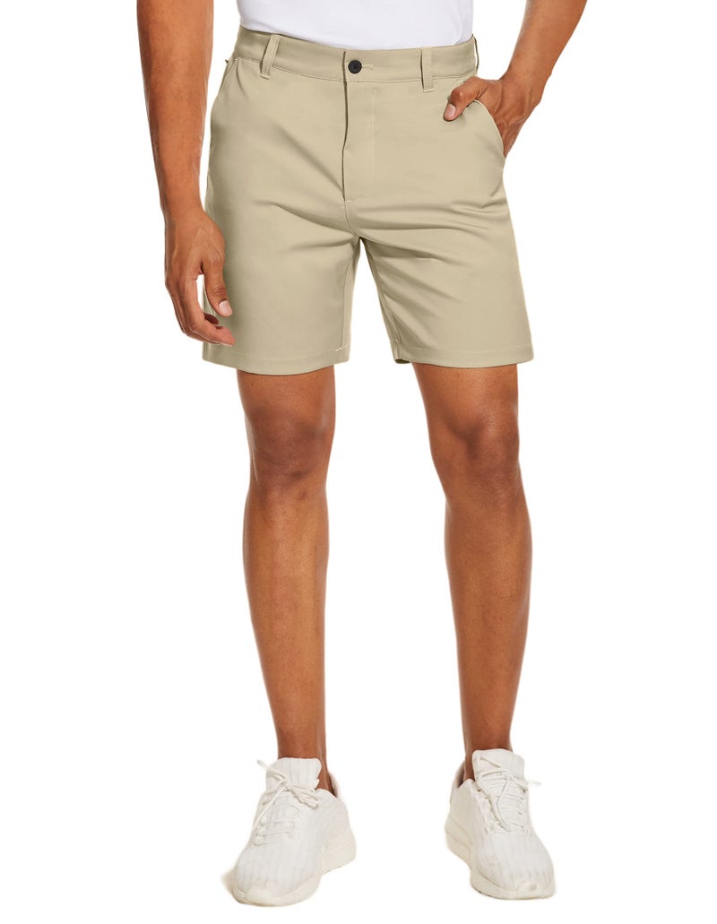 PULI Mens Golf Shorts 7 inch Inseam Chino Hybrid Dress Shorts Beach Classic Lightweight Hiking Quick Dry with Zipper Pockets Khaki 34 - Image 2