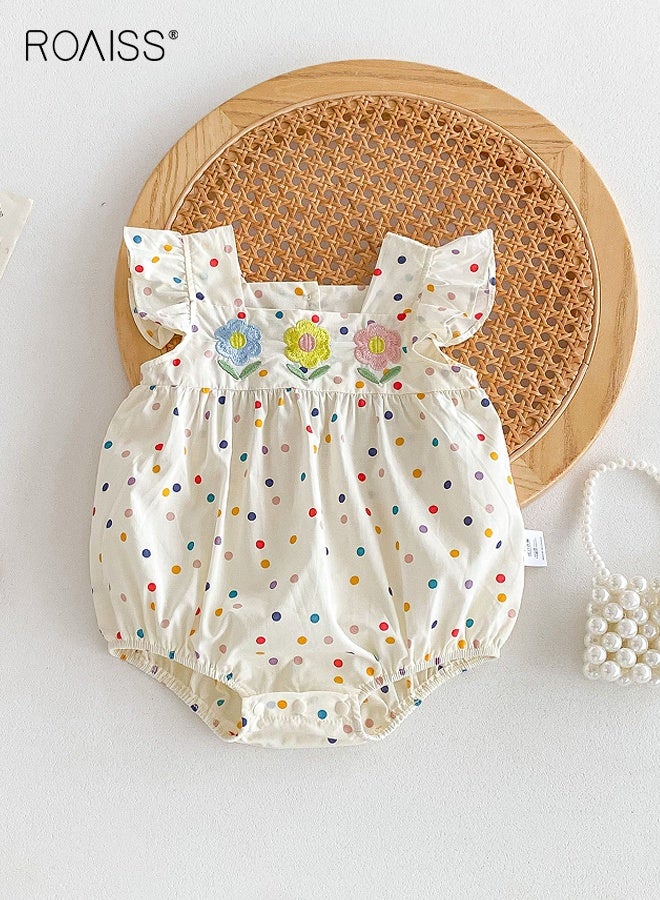 roaiss Baby Girls Playsuit with Back Buttons, Adorable Bodysuit with Colored Polka Dots, Ruffle Sleeve Jumpsuit, Newborn Summer Clothes, Casual Tops for Infants, Easy to Wear and Change Diapers  - Image 2
