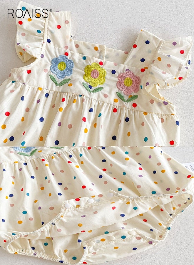 roaiss Baby Girls Playsuit with Back Buttons, Adorable Bodysuit with Colored Polka Dots, Ruffle Sleeve Jumpsuit, Newborn Summer Clothes, Casual Tops for Infants, Easy to Wear and Change Diapers  - Image 5