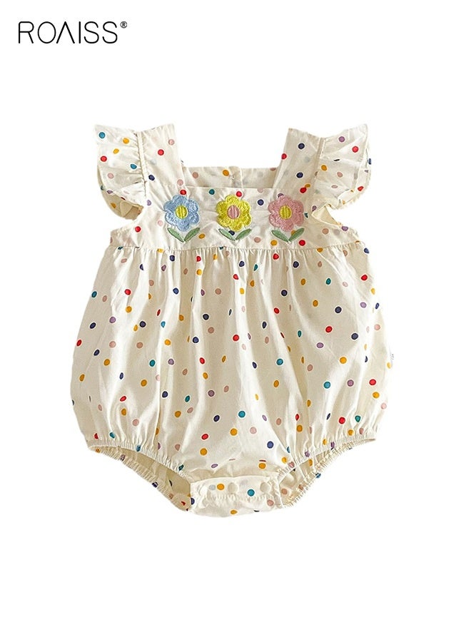 roaiss Baby Girls Playsuit with Back Buttons, Adorable Skin-friendly Bodysuit with Colored Polka Dots, Ruffle Sleeve Jumpsuit for Baby Girls, Newborn Summer Clothes, Easy to Wear and Change Diapers - Image 2