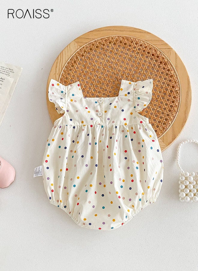 roaiss Baby Girls Playsuit with Back Buttons, Adorable Skin-friendly Bodysuit with Colored Polka Dots, Ruffle Sleeve Jumpsuit for Baby Girls, Newborn Summer Clothes, Easy to Wear and Change Diapers - Image 4