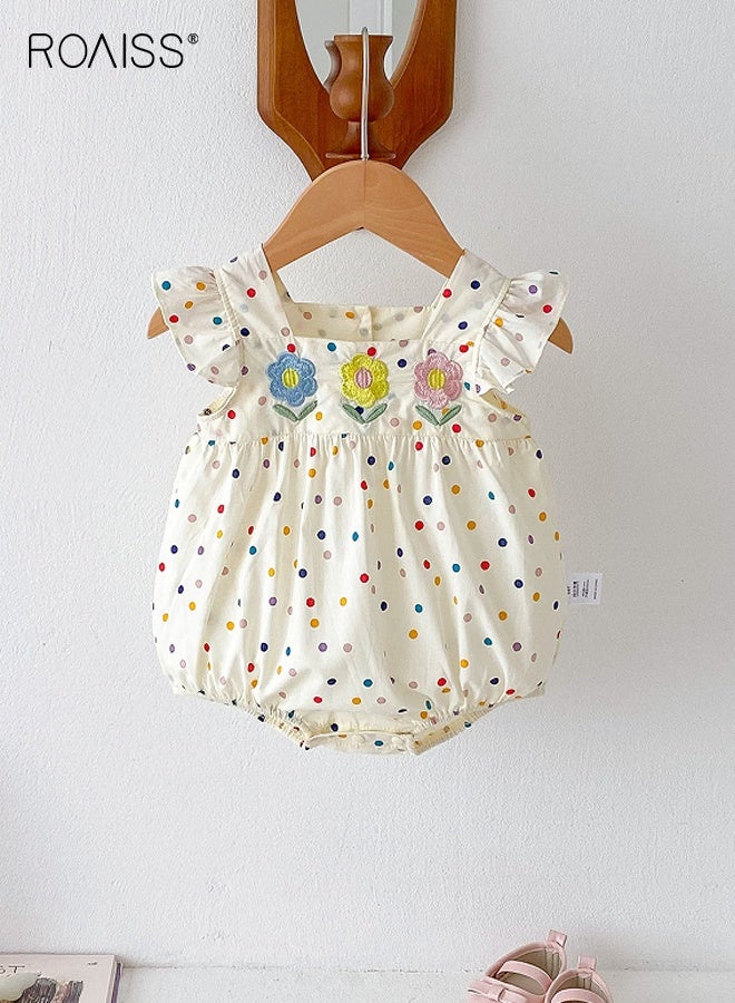 roaiss Baby Girls Playsuit with Back Buttons, Adorable Skin-friendly Bodysuit with Colored Polka Dots, Ruffle Sleeve Jumpsuit for Baby Girls, Newborn Summer Clothes, Easy to Wear and Change Diapers - Image 5