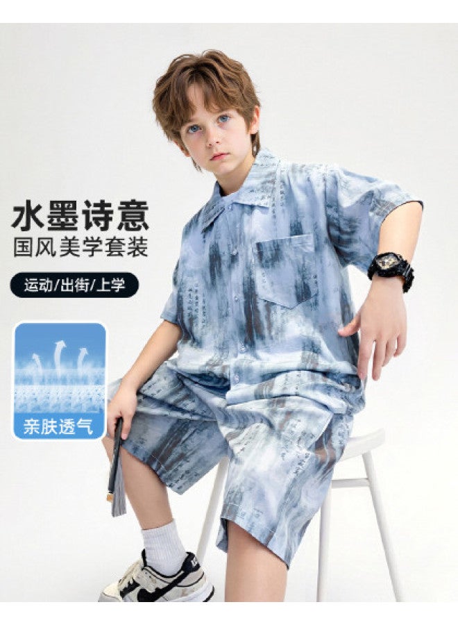 Bumblebee Boys' Shirt Set Summer Chinese Style 2025 New Ancient Style Handsome Kids Hanfu For Boys Big Boys - Image 1