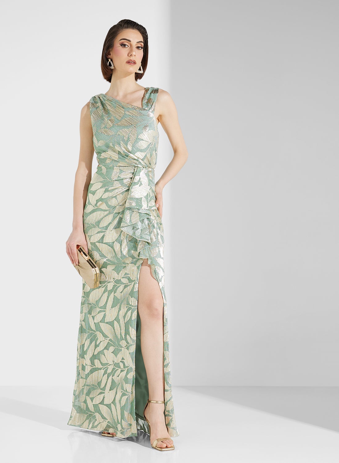 Adrianna Papell Foil Asymmetric Gown for Women | Best Price Oman