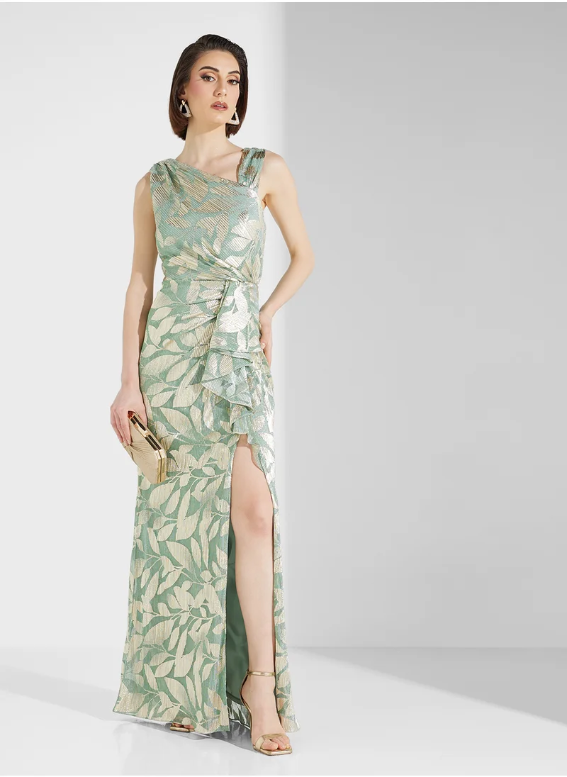 Adrianna Papell Foil Asymmetric Gown