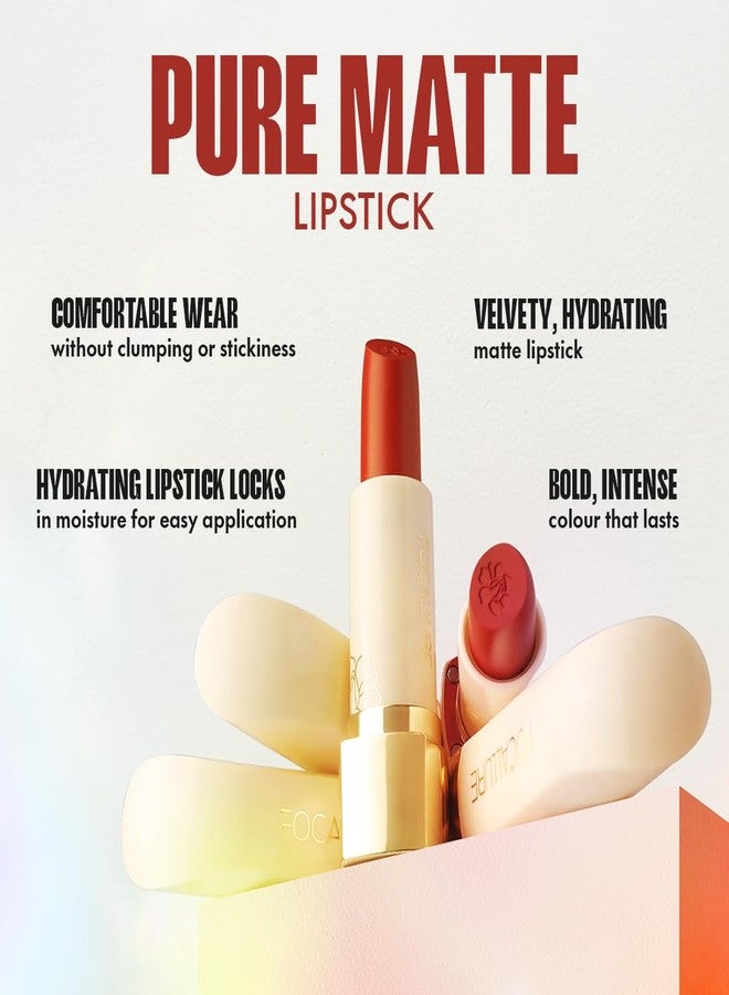 Focallure Pure Matte Lipstick-101, Velvety, Hydrating Lipstick Locks, Comfortable Wear, Bold, Intense, Long Lasting & Waterproof, Super soft texture 3.7gm - Image 1