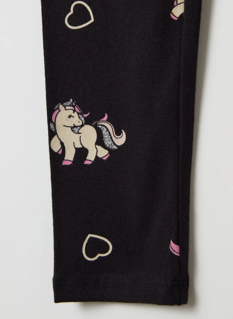 Ovs Stretch Cotton Leggings With Glitter Print