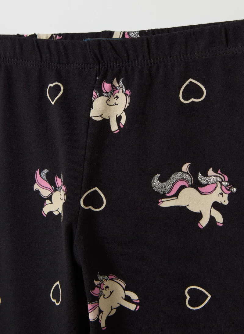 Ovs Stretch Cotton Leggings With Glitter Print