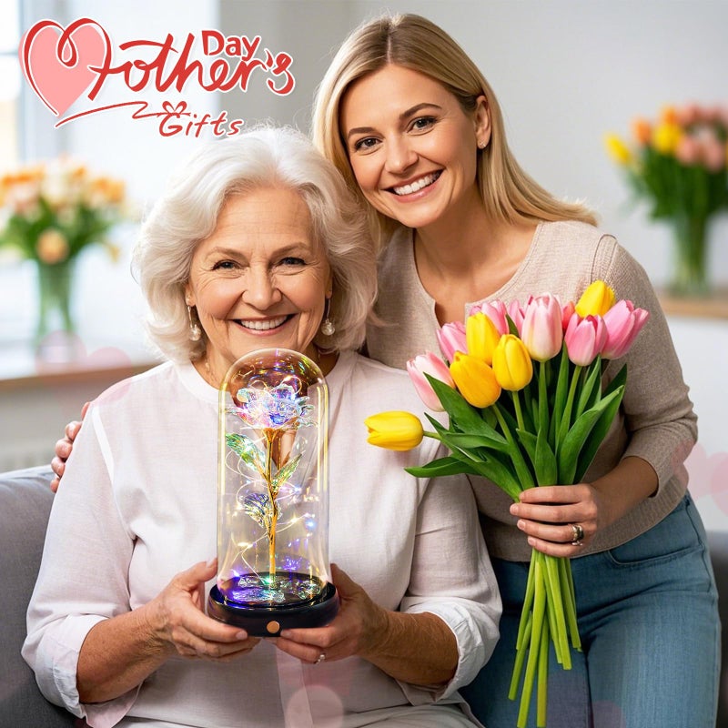 Pusuny Christmas Rose Gifts For Women Mom  Rechargeable Galaxy Glass Rose Light Up Roses In Glass Dome Enchanted Crystal Flower Gift Anniversary Birthday Xmas Gifts For Women Mom Her Wife Grandma Rainbow - Image 4
