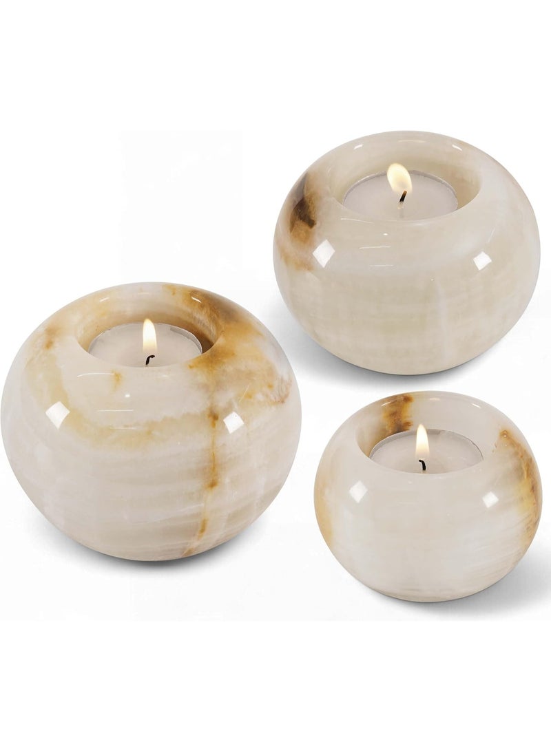RADICALn White Onyx Marble Tealight Candle Holder | 4" Handmade Set of 3 for Wedding & Living Room - Image 1