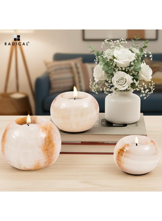 RADICALn White Onyx Marble Tealight Candle Holder | 4" Handmade Set of 3 for Wedding & Living Room - Image 2