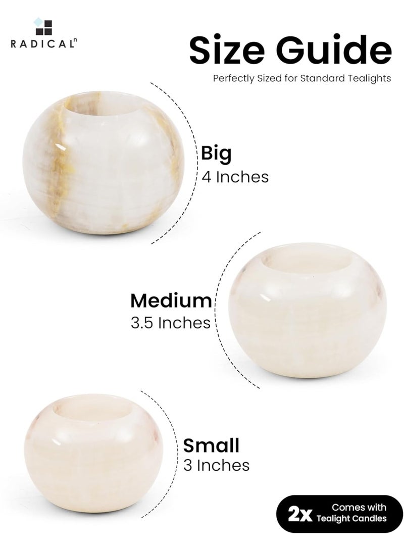 RADICALn White Onyx Marble Tealight Candle Holder | 4" Handmade Set of 3 for Wedding & Living Room - Image 3