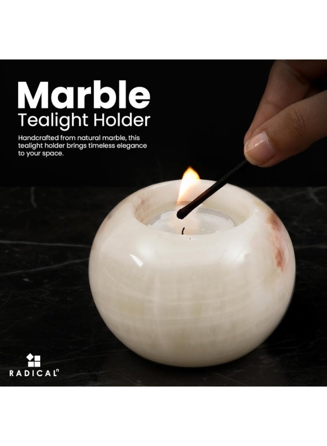 RADICALn White Onyx Marble Tealight Candle Holder | 4" Handmade Set of 3 for Wedding & Living Room - Image 4
