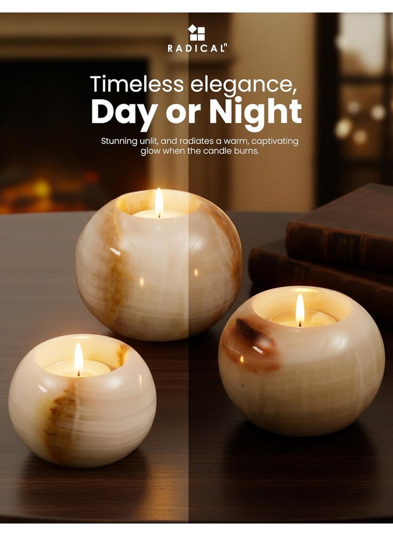RADICALn White Onyx Marble Tealight Candle Holder | 4" Handmade Set of 3 for Wedding & Living Room - Image 5