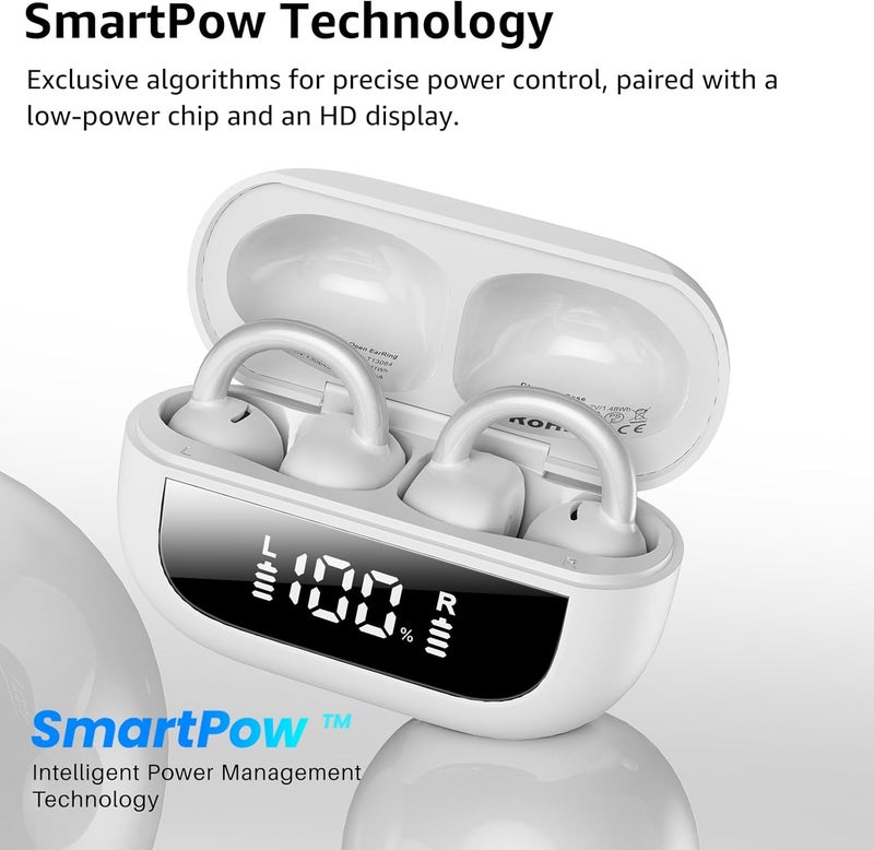 TOZO O2 True Open Ear Wireless Headphones Lightweight with Multi-Angle Adjustment, Bluetooth 5.3 Earbuds with Dual-Axis Design for Long-Lasting Comfort, Crystal-Clear Calls for Driving, White - Image 4