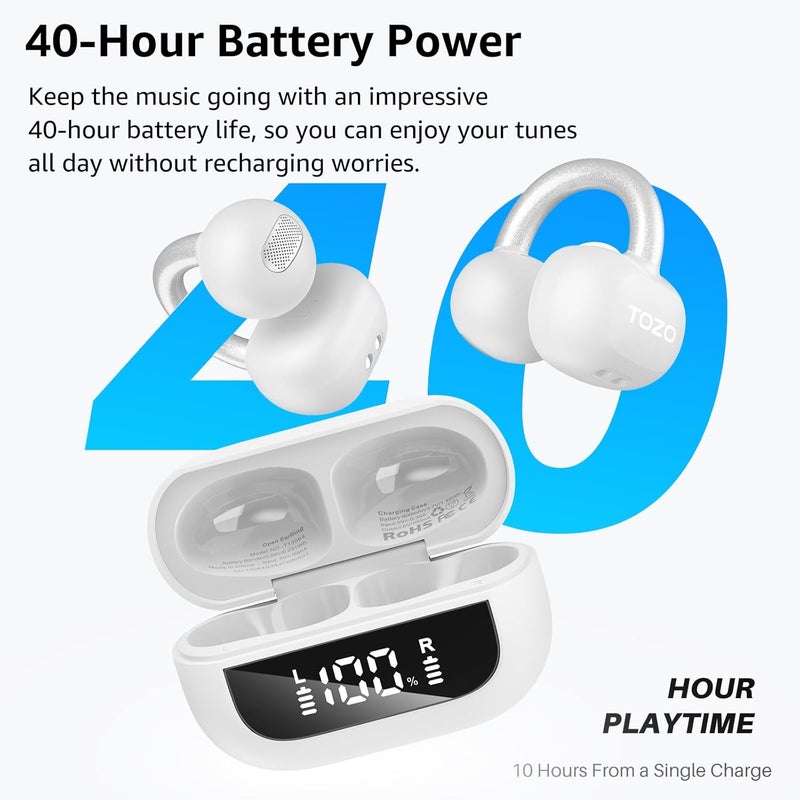 TOZO O2 True Open Ear Wireless Headphones Lightweight with Multi-Angle Adjustment, Bluetooth 5.3 Earbuds with Dual-Axis Design for Long-Lasting Comfort, Crystal-Clear Calls for Driving, White - Image 5