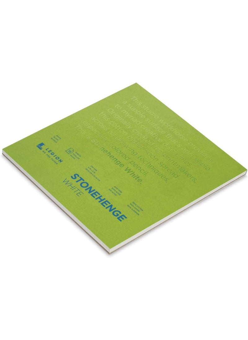 Stonehenge Stonehenge 100% Cotton Medium Weight Pad, White, 8 x 8 inches, 250gsm, 15 Sheets for Dry Media  - Image 1
