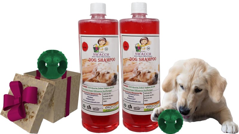 swacch Pet Shampoo | Puppy Safe Shampoo | PH Balanced | Ditch to Itch for Dog Shampoo 2 Litre (Jasmine) + Goofy Ball Chew Toy Combo Pack - Image 1