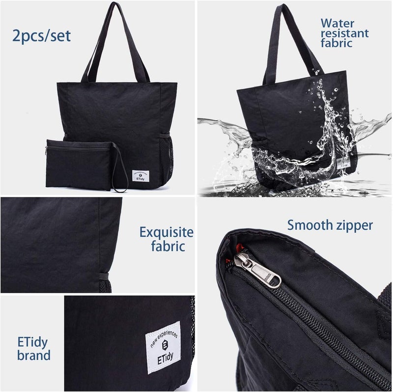ETidy Large Capacity Foldable Tote Bag With Zipper Water-resistant SandproofWomen Beach Bag Handbag GymBag Travel ShoppingBag - Image 4